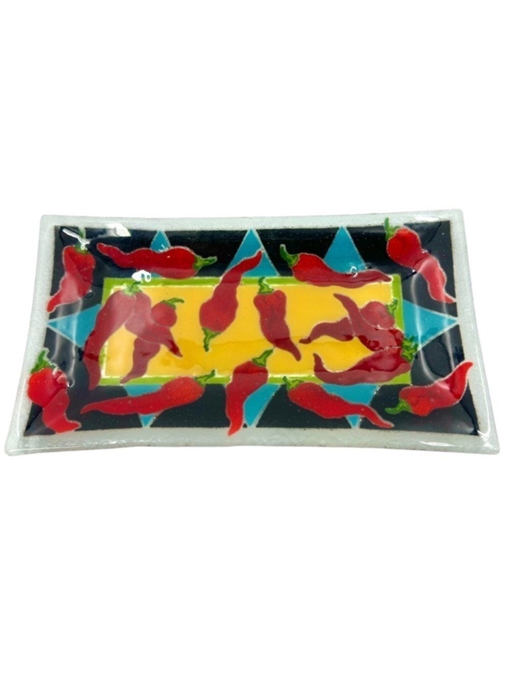 Vintage Peggy Karr Signed Fused Art Glass Platter Chili Peppers Plate Tray 2003